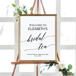 Póster Elegante caligrafía Té nupcial bienvenida