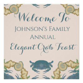 Póster Elegante Cangrejo Festín-Acuarela Cangrejos Azules