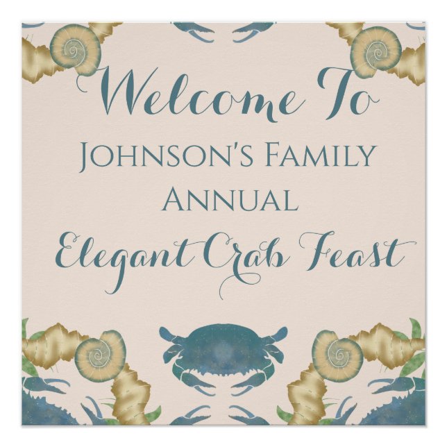 Póster Elegante Cangrejo Festín-Acuarela Cangrejos Azules (Anverso)