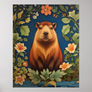 Póster Elegante Capibara - Inspirado por William Morris