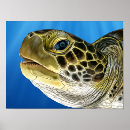 Póster Elegante cara de tortuga verde juvenil