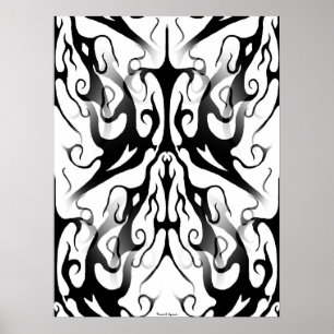 Póster Elegante cara en fuego y flama diseño tribal