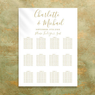 Póster Elegante carta de asientos de Boda con firma dorad