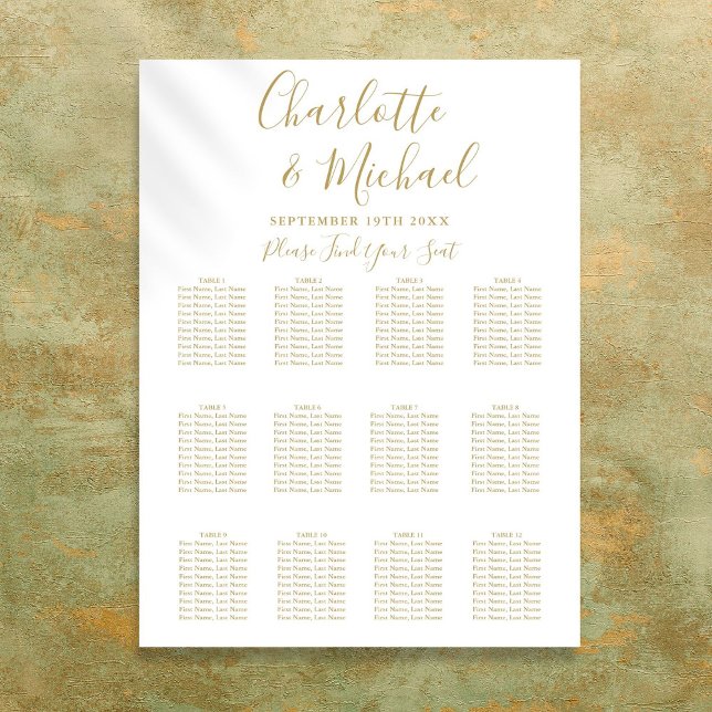 Póster Elegante carta de asientos de Boda con firma dorad (Elegant Gold Signature Wedding Seating Chart)