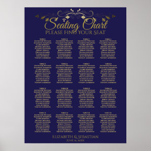 Póster Elegante carta de asientos para Bodas de 16 mesas 