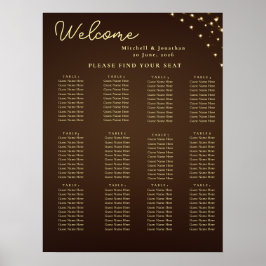 Póster Elegante cartel de asientos de boda marrón y dorad