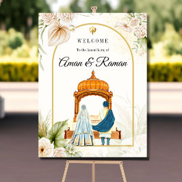 Póster Elegante cartel de bienvenida al boda Sikh