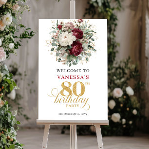 Póster Elegante cartel de bienvenida Boho Marsala 80 cump