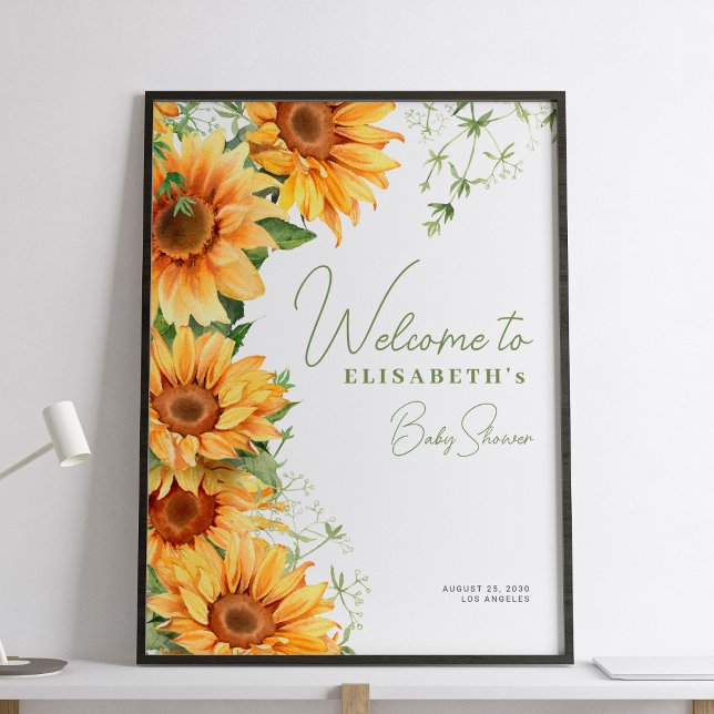 Póster Elegante cartel de bienvenida con girasol floral (Subido por el creador)