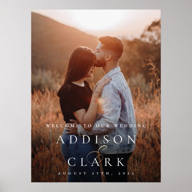 Póster Elegante cartel de bienvenida de boda con foto en  (Frente)