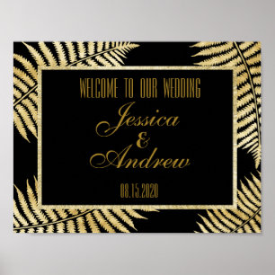 Póster Elegante cartel de bienvenida de boda con helecho