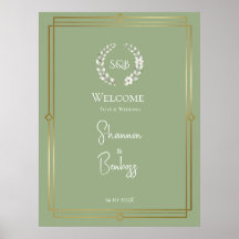 Elegante cartel de bienvenida de boda con monogram