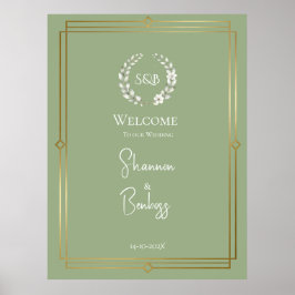 Póster Elegante cartel de bienvenida de boda con monogram