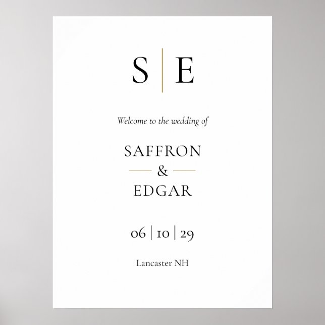 Póster Elegante cartel de bienvenida de boda con monogram (Frente)