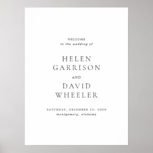 Póster Elegante cartel de bienvenida de boda en blanco y 