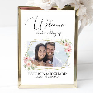 Póster Elegante cartel de bienvenida de boda floral con t