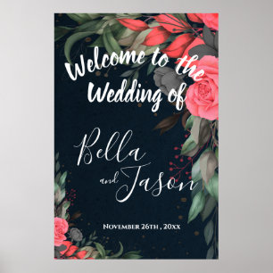Póster Elegante cartel de bienvenida de boda floral naran