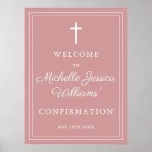 Elegante cartel de bienvenida de confirmación rosa