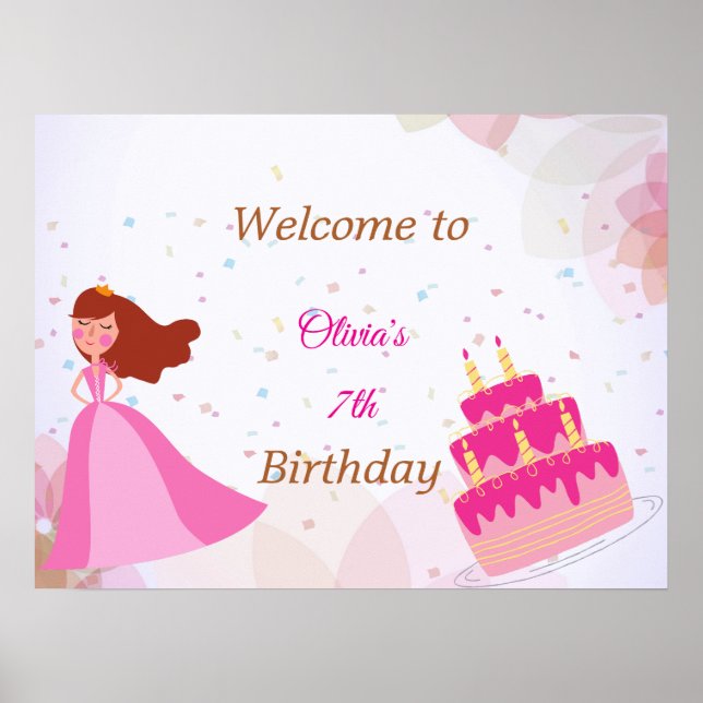 Póster Elegante cartel de bienvenida de cumpleaños de pri (Frente)