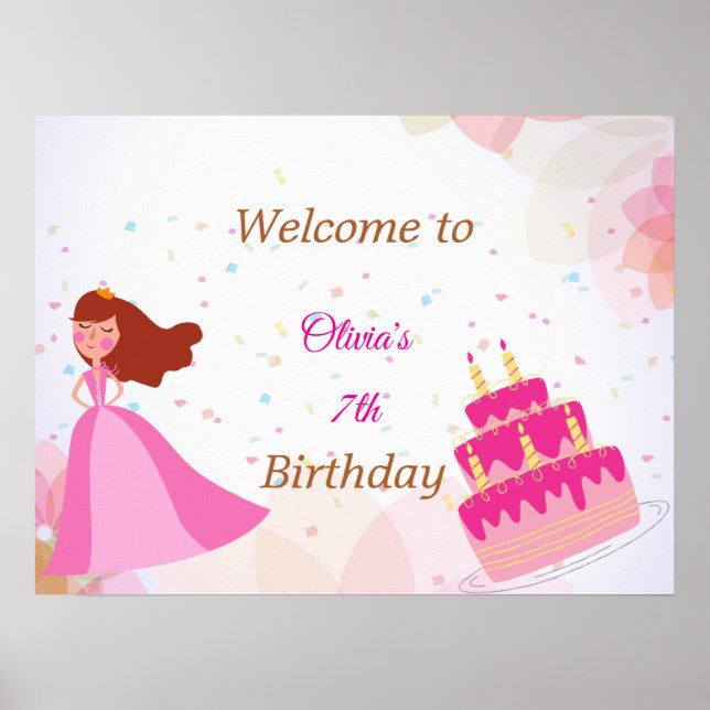 Póster Elegante cartel de bienvenida de cumpleaños de pri (Frente)