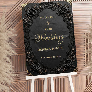 Póster Elegante cartel de boda de encaje victoriano negro