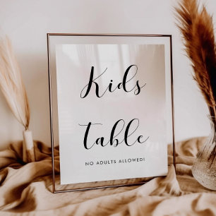 Póster Elegante cartel de boda de mesa para niños en blan
