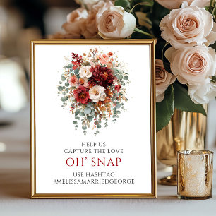 Póster Elegante Cartel de Boda Floral Borgoña Oh Snap 8x1