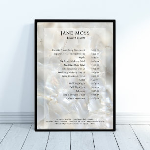 Póster Elegante cartel de lista de precios de salón de má
