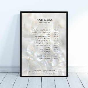 Póster Elegante cartel de lista de precios de salón de má