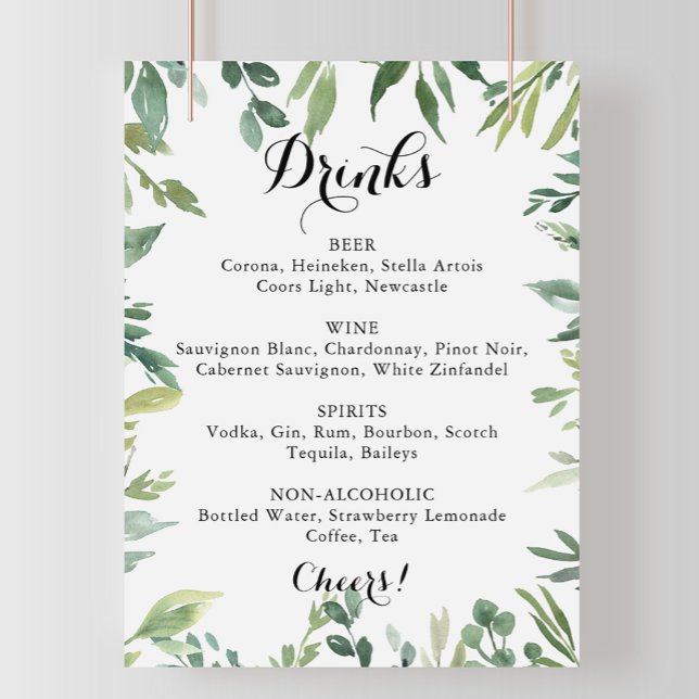 Póster Elegante cartel de menú de bebidas de boda tropica (Subido por el creador)