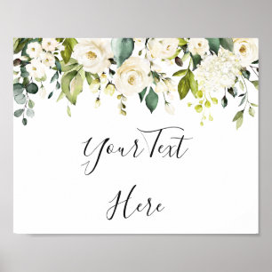 Póster Elegante cartel floral de rosas blancas de eucalip