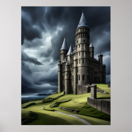 Póster Elegante Castillo de Misterio de los Cielos Nublad