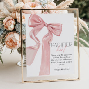 Póster Elegante caza del pacificador Baby Shower Bow rosa