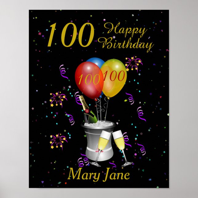 Póster Elegante celebración de cumpleaños número 100 Oro  (Frente)