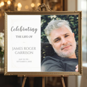 Póster Elegante Celebración de la Vida en Gris Foto Memor