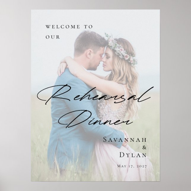 Póster Elegante cena de ensayo de bienvenida con foto (Frente)