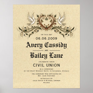 Póster Elegante certificado de Boda floral "Unión civil"