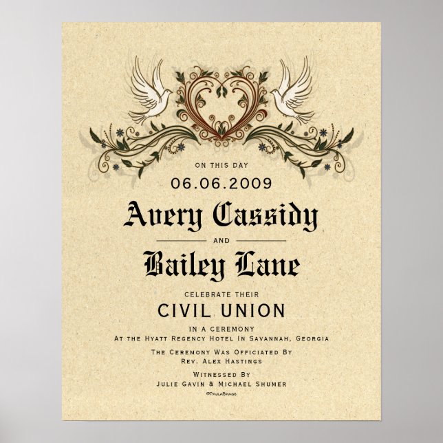 Póster Elegante certificado de Boda floral "Unión civil" (Frente)