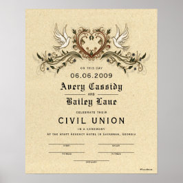 Póster Elegante certificado de Boda floral "Unión civil"