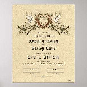 Póster Elegante certificado de Boda floral "Unión civil"