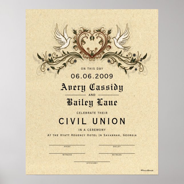 Póster Elegante certificado de Boda floral "Unión civil" (Frente)