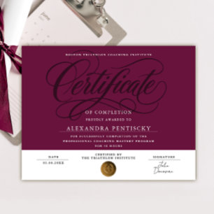 Póster Elegante Certificado de Finalización Rojo Borgoña