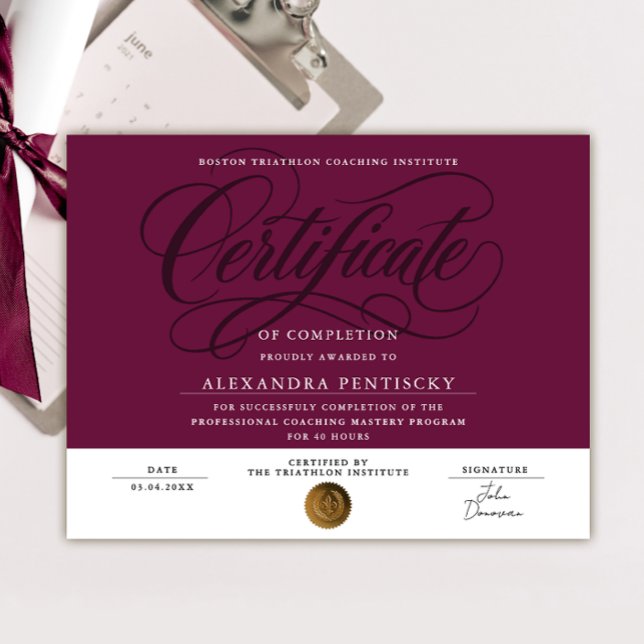 Póster Elegante Certificado de Finalización Rojo Borgoña (Subido por el creador)