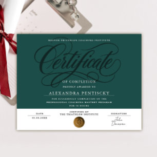 Póster Elegante Certificado de Finalización Verde Esmeral