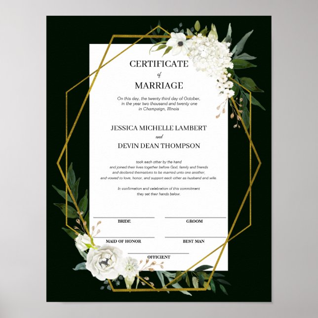 Póster Elegante certificado de Keepsake floral (Frente)