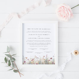 Póster Elegante certificado de matrimonio para flores sil