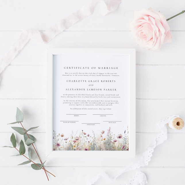 Póster Elegante certificado de matrimonio para flores sil (Subido por el creador)