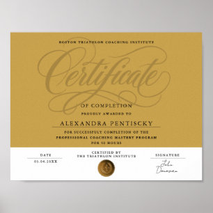Póster Elegante Certificado de Oro de Logro de Finalizaci