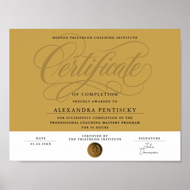 Póster Elegante Certificado de Oro de Logro de Finalizaci (Frente)