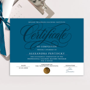 Póster Elegante Certificado de Reconocimiento Premio Azul